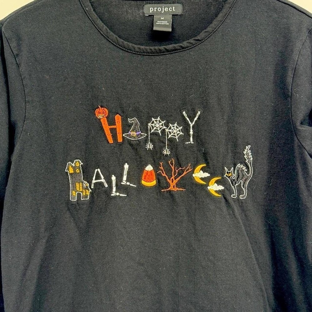 Project Happy Halloween Embroidered Black Long-sleeve Tee Size M - Picture 4 of 8